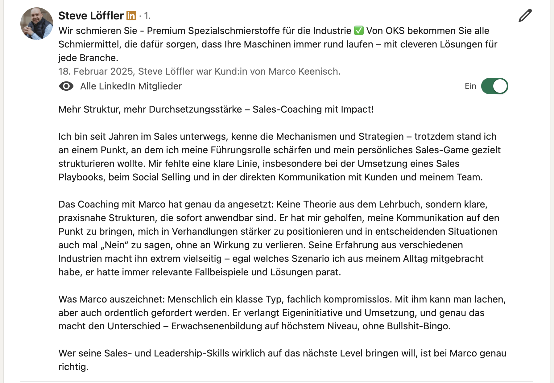 Empfehlung auf LinkedIn 02