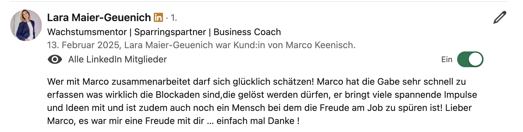 Empfehlung auf LinkedIn 03 Empfehlung auf LinkedIn
