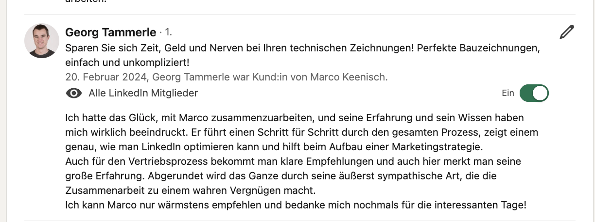 Empfehlung auf LinkedIn 10