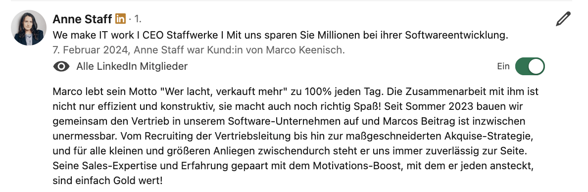Empfehlung auf LinkedIn 12